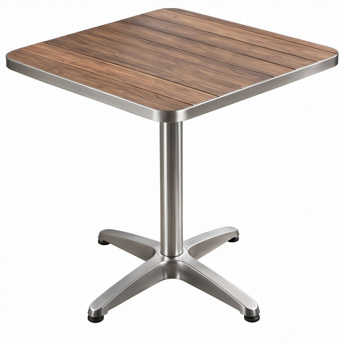 Stolik kwadratowy 60 x 60 x 74 cm z blatem HPL w dekorze orzechowym i aluminiową podstawą