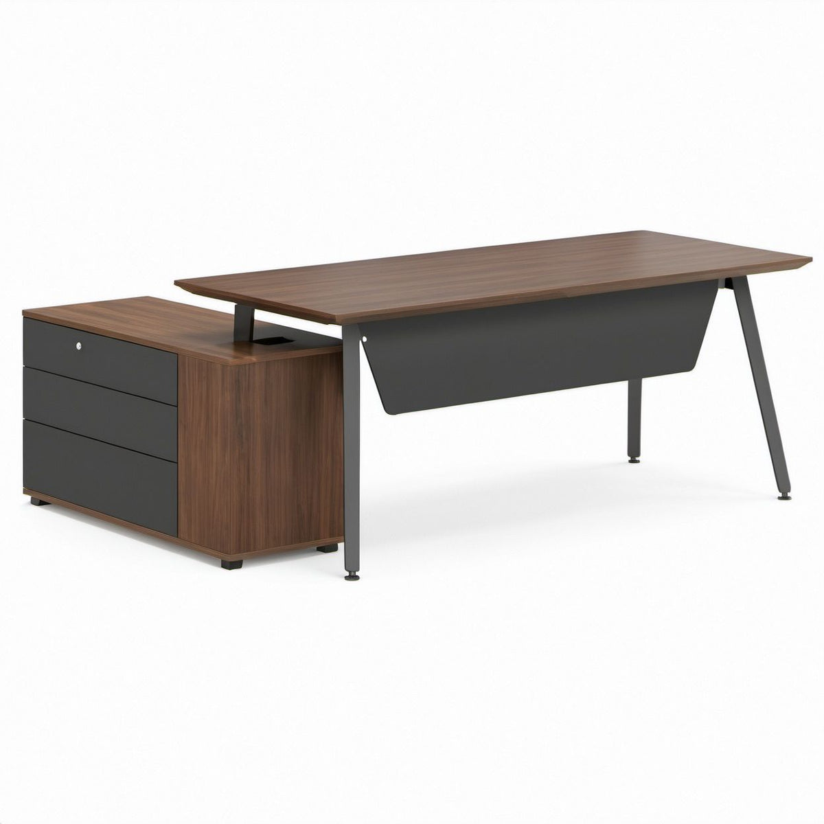 Biurko gabinetowe z kontenerem 3-szufladowym, orzechowo-czarne, 180 × 80 × 75 cm