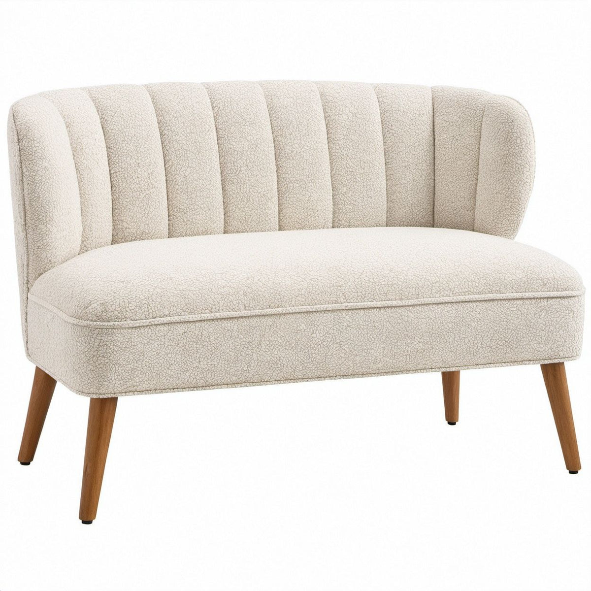 Sofa dwuosobowa półokrągła kremowo-brązowa z tapicerką bouclé 130 x 75 x 80 cm