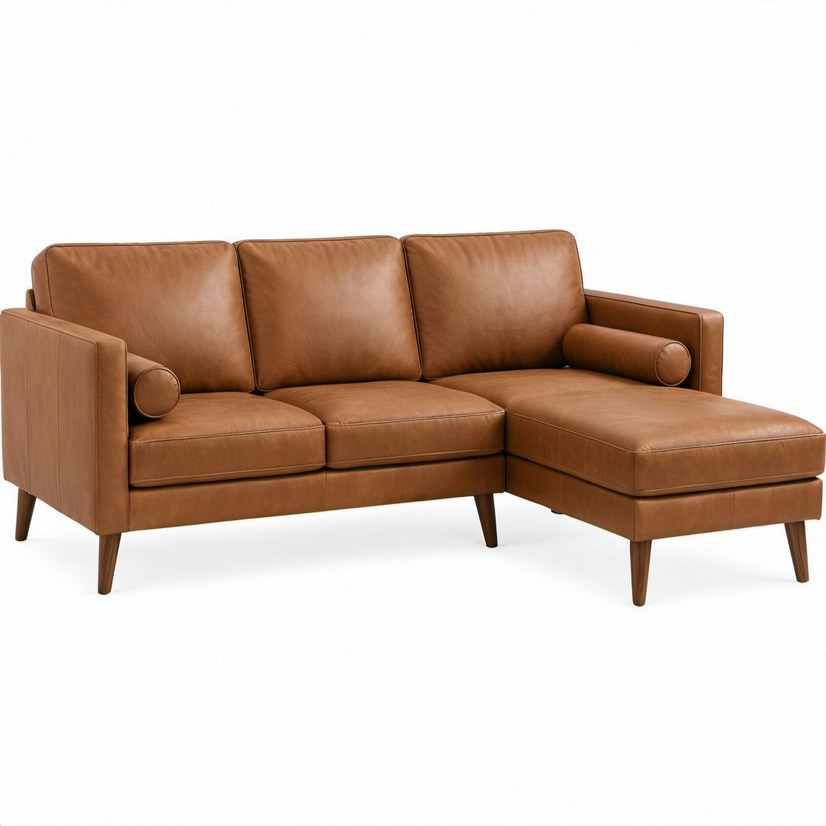 Brązowa sofa narożna 3-osobowa z prawym szezlongiem, tapicerka PU, 220 × 150 × 85 cm