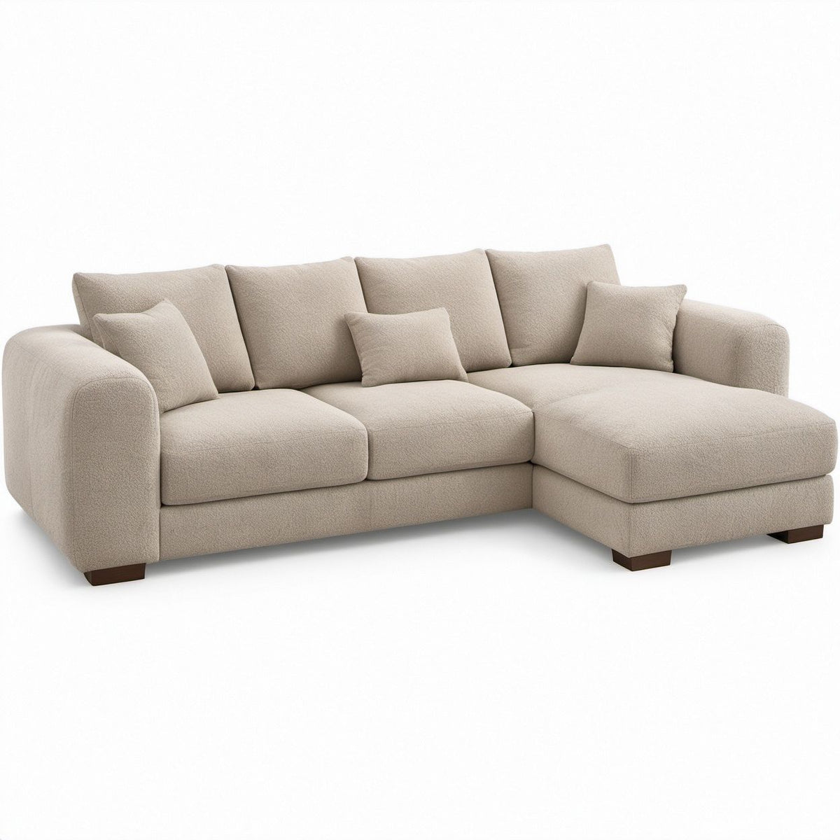 Beżowa sofa narożna z prawostronnym szezlongiem, 280 x 160 x 85 cm