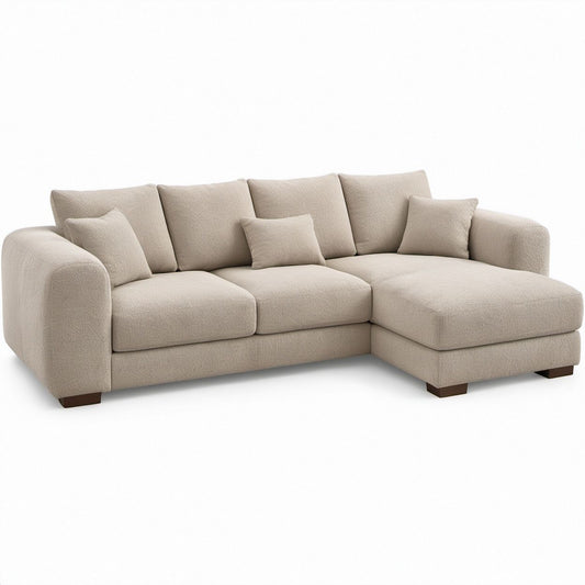 Beżowa sofa narożna z prawostronnym szezlongiem, 280 x 160 x 85 cm