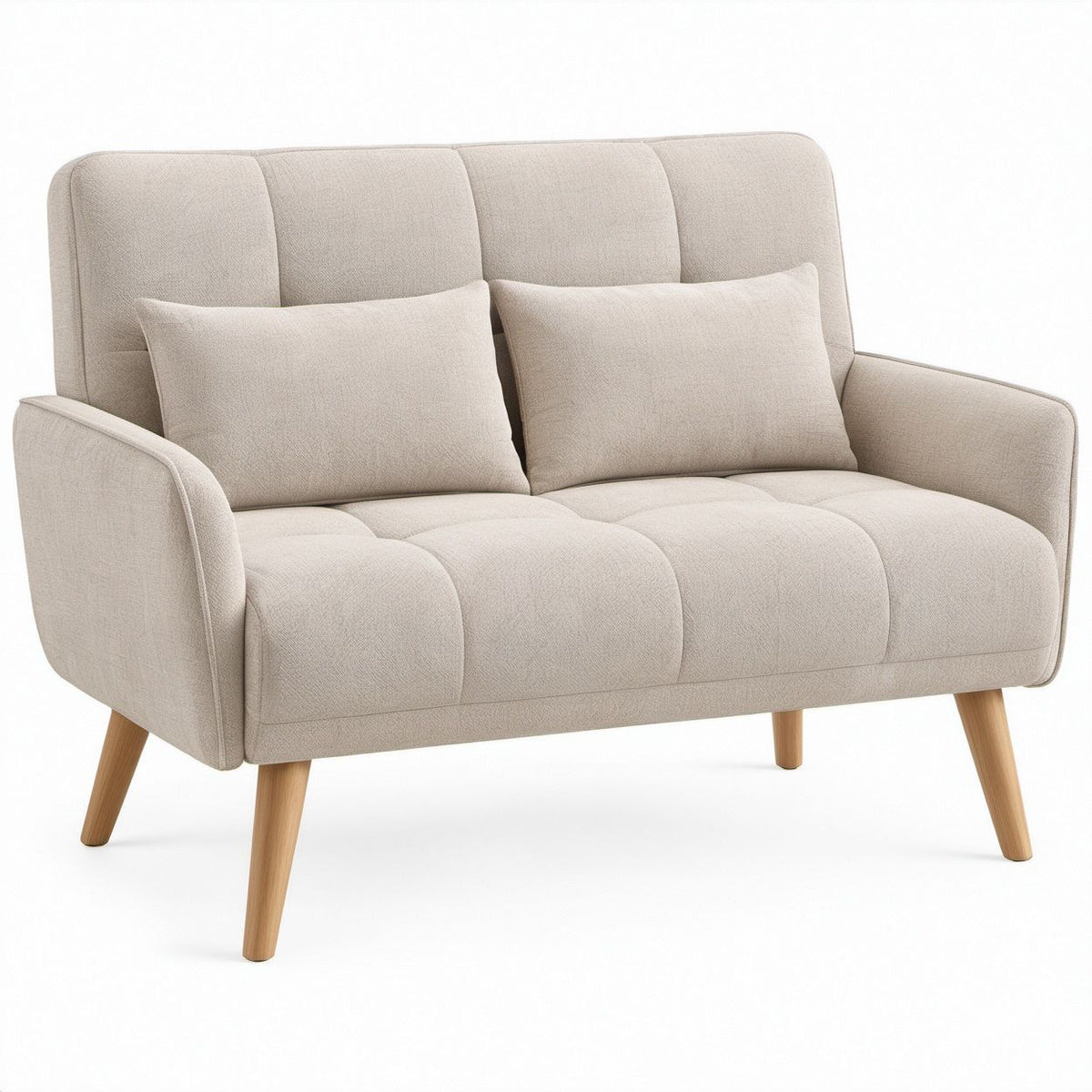 Beżowa sofa dwuosobowa z tapicerką poliestrową, 145 × 82 × 88 cm