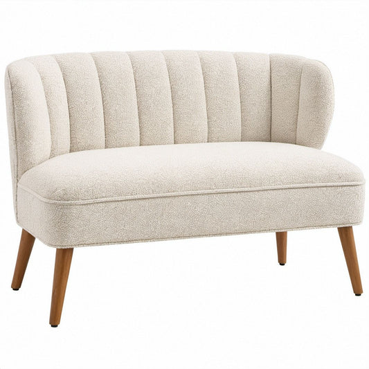 Sofa dwuosobowa półokrągła kremowo-brązowa z tapicerką bouclé 130 x 75 x 80 cm